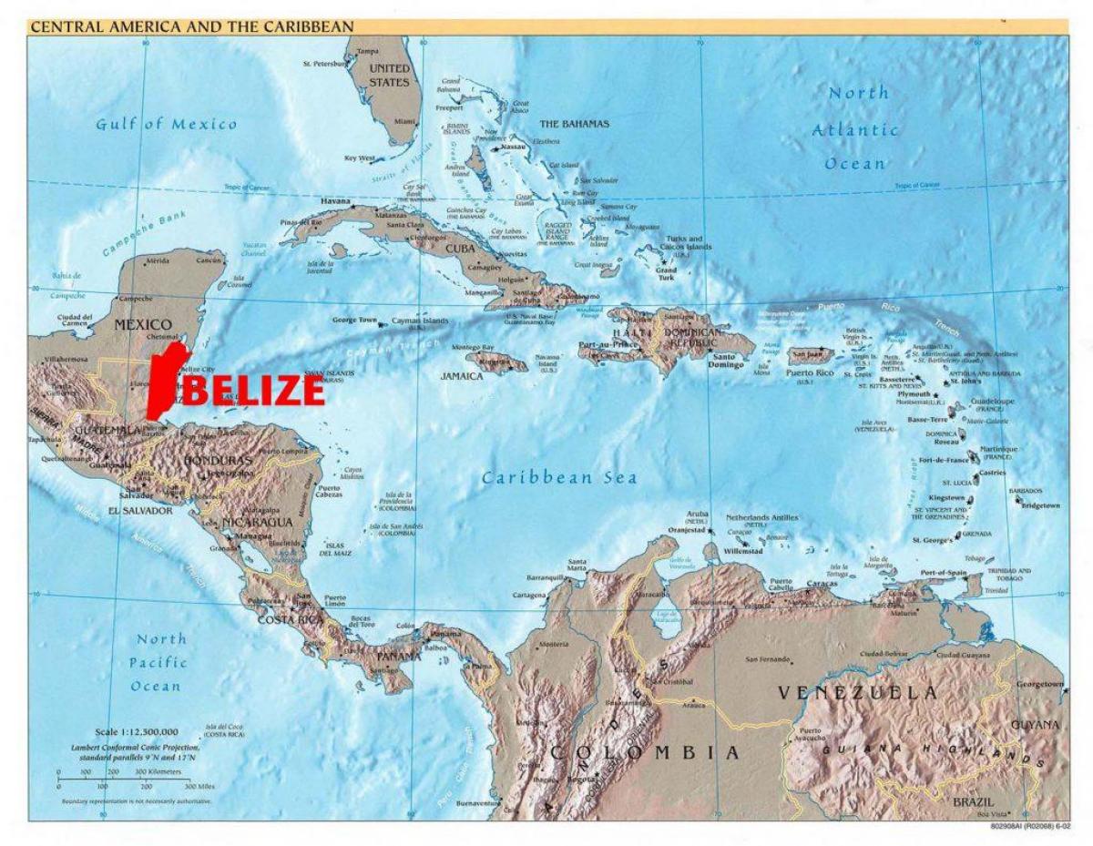 Karta Belize centralamerika