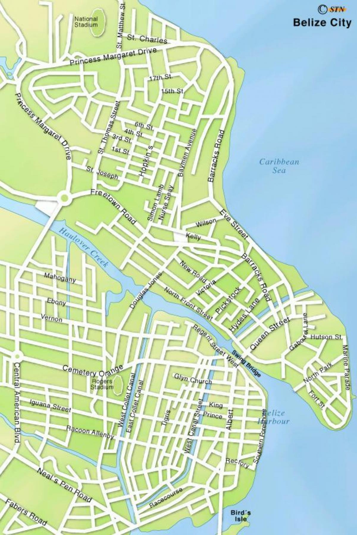 karta över Belize city gatorna