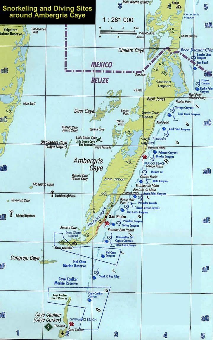 Karta Belize snorkling