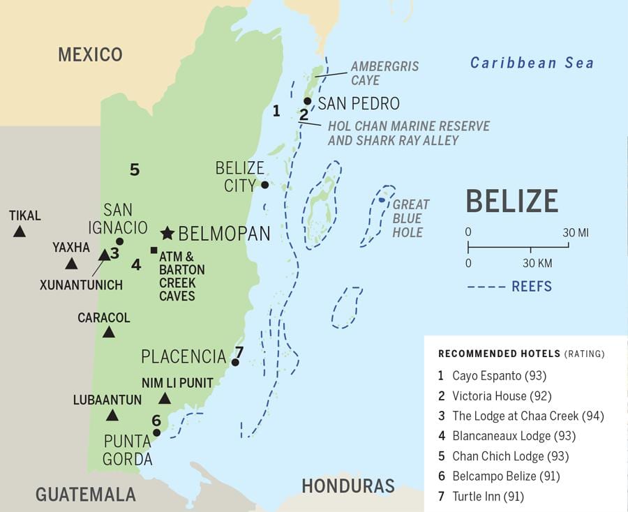 Karta Belize stränder