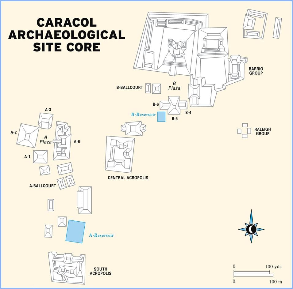 caracol ruinerna av Belize karta