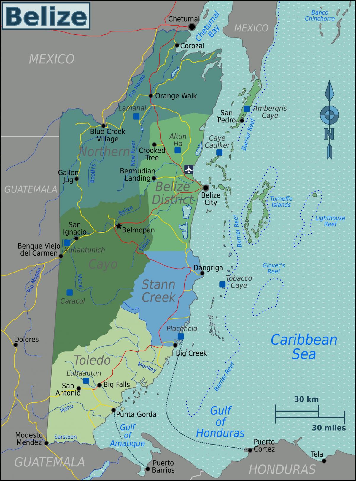 Karta över skörden caye i Belize