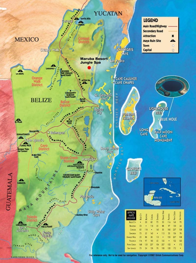 Karta över tobacco caye i Belize