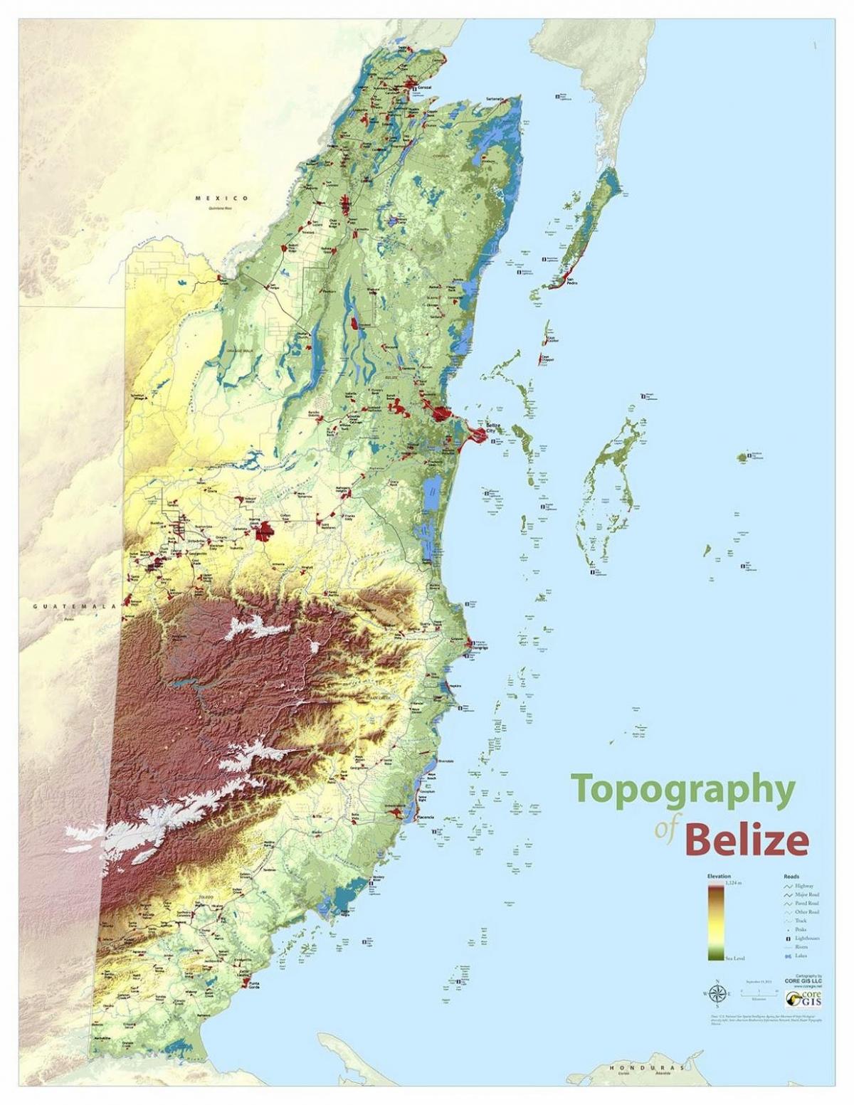 Topografisk karta över Belize